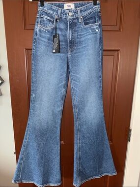 PAIGE Medium Blue High-Rise Flare Jeans